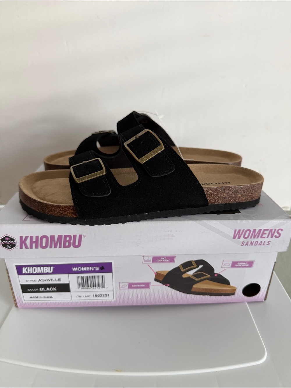 Khombu Black Double-Buckle Women's Slide Sandal Upper Suede size 9 in Box